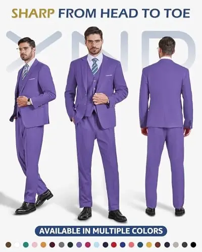 YND Men's 3 Piece Suit Set with Tie, 2 Button Slim Fit Solid Blazer Jacket Vest Pants, Business Wedding Party Suits for Men - 2