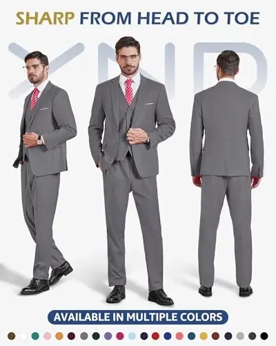 YND Men's 3 Piece Suit Set with Tie, 2 Button Slim Fit Solid Blazer Jacket Vest Pants, Business Wedding Party Suits for Men - YND (1)