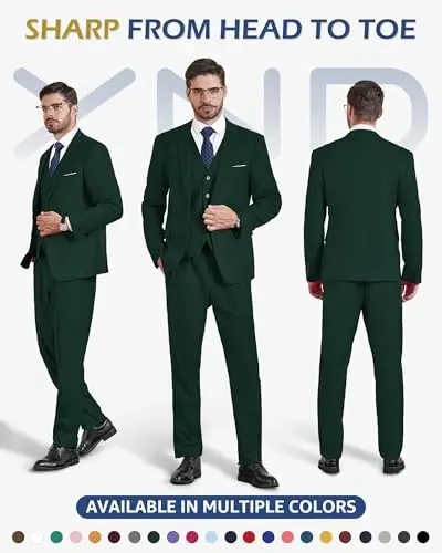 YND Men's 3 Piece Suit Set with Tie, 2 Button Slim Fit Solid Blazer Jacket Vest Pants, Business Wedding Party Suits for Men - YND (1)