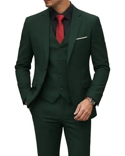 YND Men's 3 Piece Suit Set with Tie, 2 Button Slim Fit Solid Blazer Jacket Vest Pants, Business Wedding Party Suits for Men 