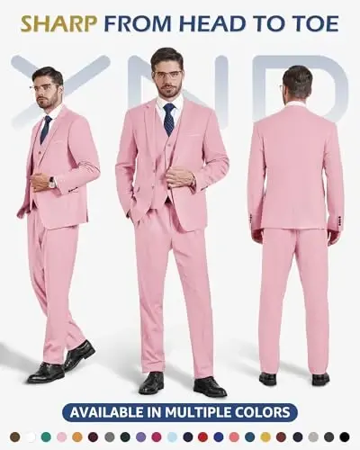 YND Men's 3 Piece Suit Set with Tie, 2 Button Slim Fit Solid Blazer Jacket Vest Pants, Business Wedding Party Suits for Men - 2