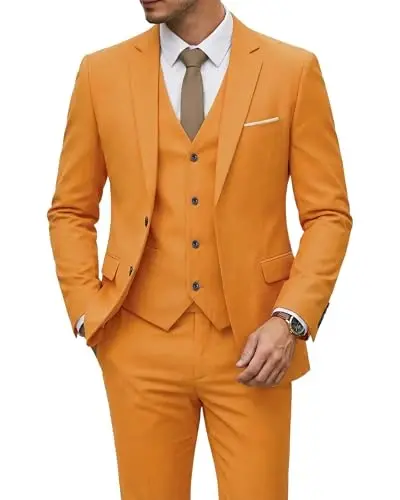 YND Men's 3 Piece Suit Set with Tie, 2 Button Slim Fit Solid Blazer Jacket Vest Pants, Business Wedding Party Suits for Men - YND