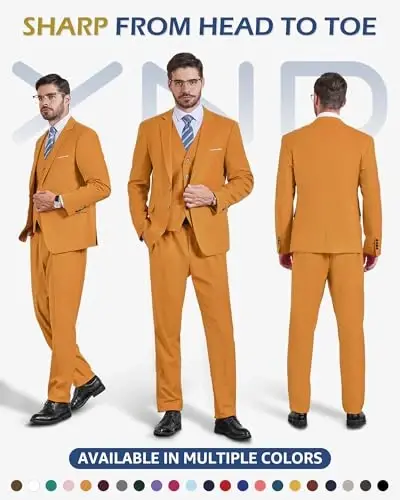 YND Men's 3 Piece Suit Set with Tie, 2 Button Slim Fit Solid Blazer Jacket Vest Pants, Business Wedding Party Suits for Men - 2