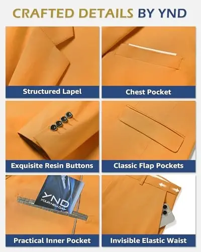 YND Men's 3 Piece Suit Set with Tie, 2 Button Slim Fit Solid Blazer Jacket Vest Pants, Business Wedding Party Suits for Men - 3