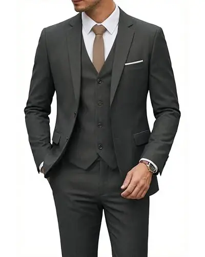 YND Men's 3 Piece Suit Set with Tie, 2 Button Slim Fit Solid Blazer Jacket Vest Pants, Business Wedding Party Suits for Men - 1