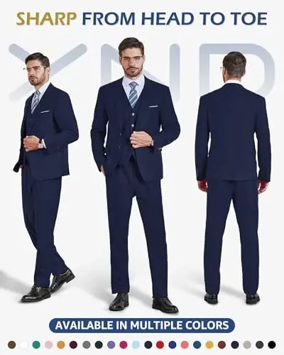 YND Men's 3 Piece Suit Set with Tie, 2 Button Slim Fit Solid Blazer Jacket Vest Pants, Business Wedding Party Suits for Men - 2