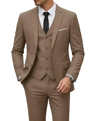 YND Men's 3 Piece Suit Set with Tie, 2 Button Slim Fit Solid Blazer Jacket Vest Pants, Business Wedding Party Suits for Men - 1