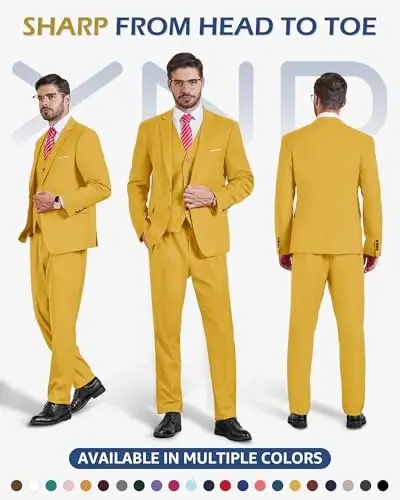 YND Men's 3 Piece Suit Set with Tie, 2 Button Slim Fit Solid Blazer Jacket Vest Pants, Business Wedding Party Suits for Men - 2