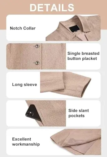 yoeasy Women's Stand Collar Single Breasted Pea Coat Casual Wool Blend Mid Long Trench Coat Winter Jackets - 4