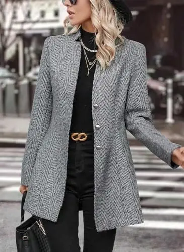 yoeasy Women's Stand Collar Single Breasted Pea Coat Casual Wool Blend Mid Long Trench Coat Winter Jackets - 5
