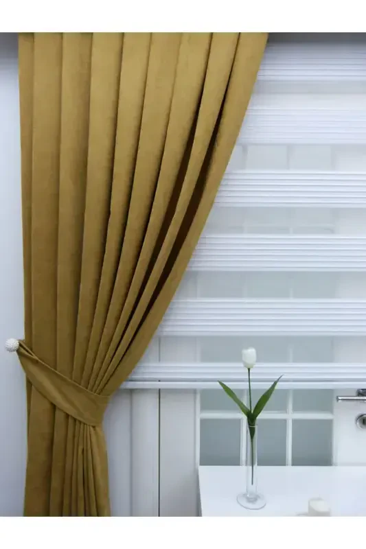 Yog' Yalpiz Rangi Tek Rangli Fon Parda, Plisiz Tek Tikuv, Ekstrafor Büzgüsü, Yagona Qanot-Yog' Yalpizi - 1