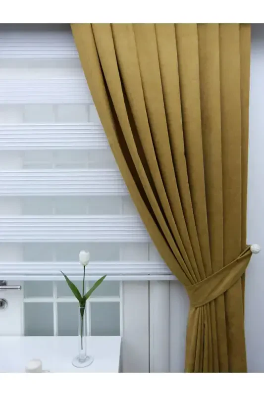 Yog' Yalpiz Rangi Tek Rangli Fon Parda, Plisiz Tek Tikuv, Ekstrafor Büzgüsü, Yagona Qanot-Yog' Yalpizi - 2