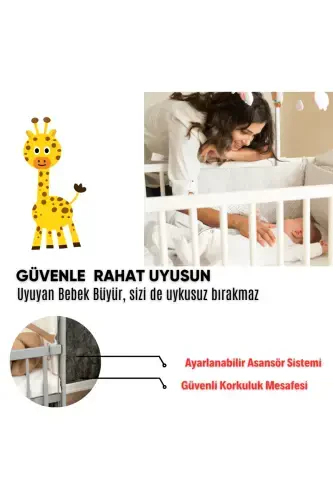 Yog'och Mdf Onam yonidagi beshik, 60x120 4 qavatli laklangan tebranadigan chaqaloq beshigi g'ildirakli beshik-kulrang - 8