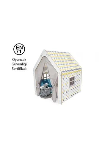 Yog'och Montessori bolalar o'yin chodir uyi Qizil terili o'yinchoq oq sariq - MINERA (1)