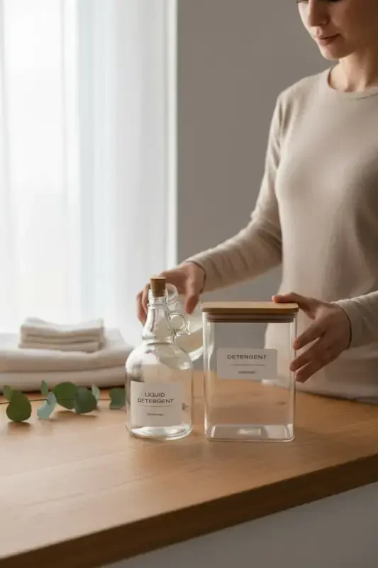 Yog'och qopqoqli kir yuvish kukuni bankasi 2000 ml Suyuq detarjen mantar qopqog'i 1000 ml-DETERGENT - 1