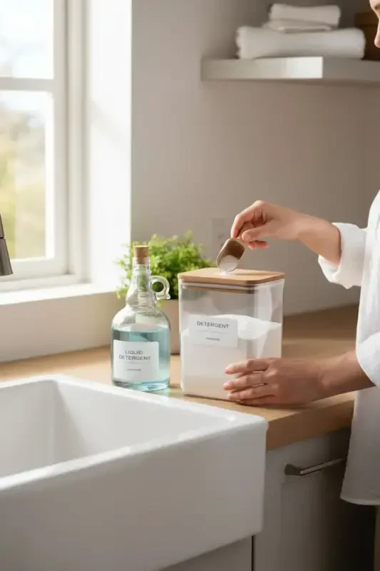 Yog'och qopqoqli kir yuvish kukuni bankasi 2000 ml Suyuq detarjen mantar qopqog'i 1000 ml-DETERGENT - 2