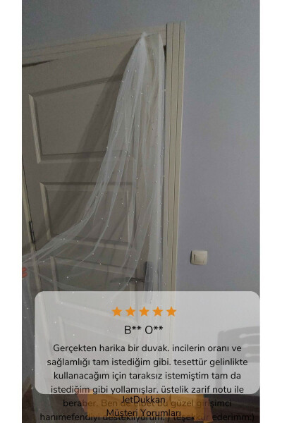 Yoğun Incili Duvak 2 Metre Boy 1.5 En - Düz Kesim Orta Boy Duvak, Duvağı, tül, Kırık Beyaz - 54