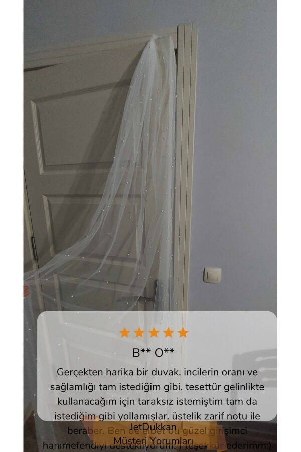 Yoğun Incili Duvak 2 Metre Boy 1.5 En - Düz Kesim Orta Boy Duvak, Duvağı, tül, Kırık Beyaz - 40