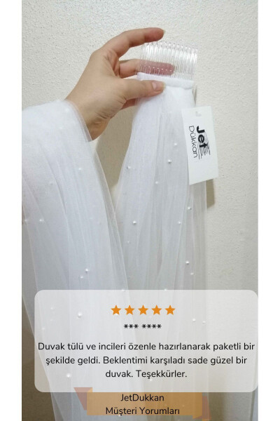 Yoğun Incili Duvak 2 Metre Boy 1.5 En - Düz Kesim Orta Boy Duvak, Duvağı, tül, Kırık Beyaz - 31