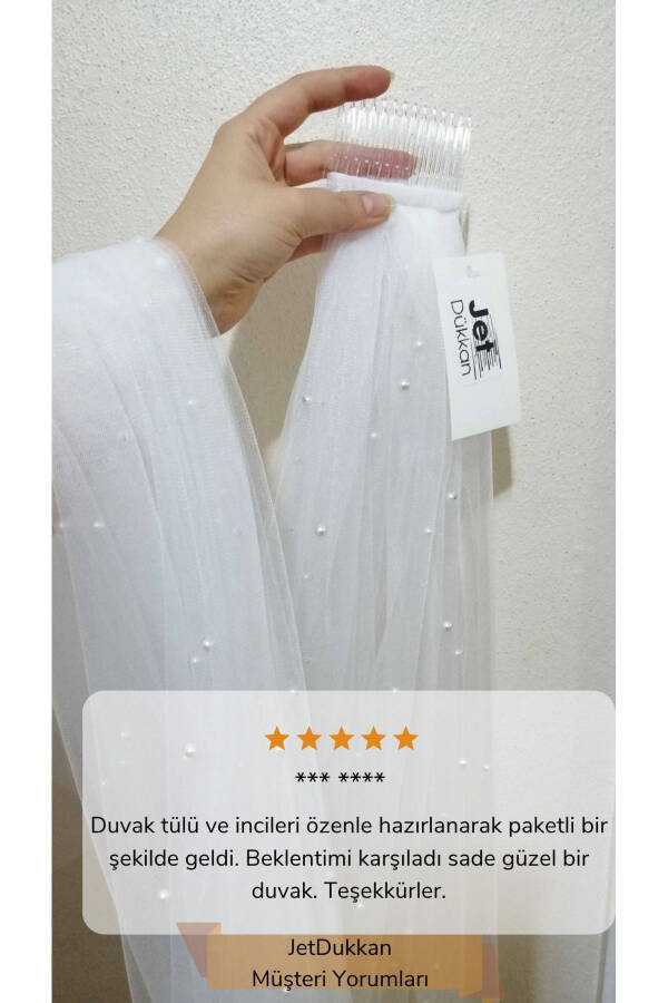 Yoğun Incili Duvak 2 Metre Boy 1.5 En - Düz Kesim Orta Boy Duvak, Duvağı, tül, Kırık Beyaz - 3