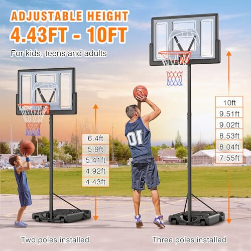 Yohood Açık Hava Ayarlanabilir 10ft Basketbol Potası, Çocuklar, Gençler ve Yetişkinler İçin Taşınabilir Basketbol Potası Sistemi, Bahçede/Araba Yolunda/Kapalı Alanlarda Kullanılabilir, 44 İnç Kırılmaz Pota Tahtası ve Daha Büyük Taban - 5