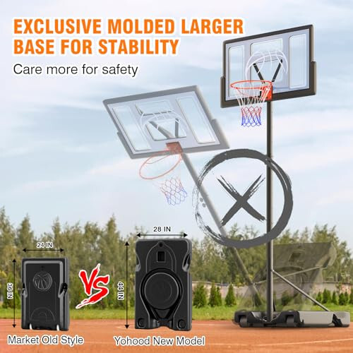 Yohood Basketball Hoop Outdoor 10ft Adjustable, Portable Basketball Hoop Goal System for Kids Youth and Adults in Backyard/Driveway/Indoor, 44 Inch Shatterproof Backboard and Larger Base - 3