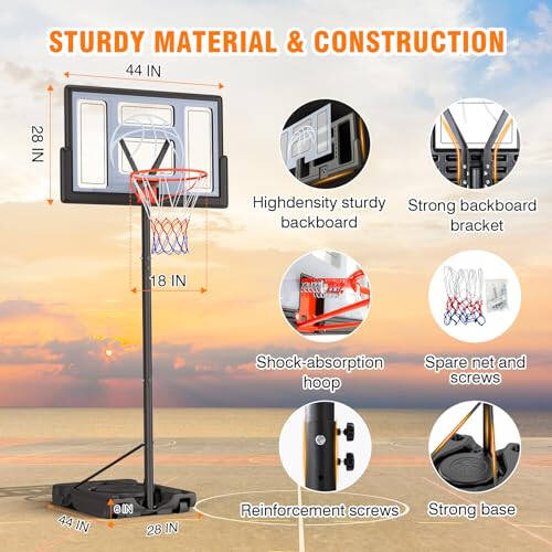 Yohood Basketball Hoop Outdoor 10ft Adjustable, Portable Basketball Hoop Goal System for Kids Youth and Adults in Backyard/Driveway/Indoor, 44 Inch Shatterproof Backboard and Larger Base - 4