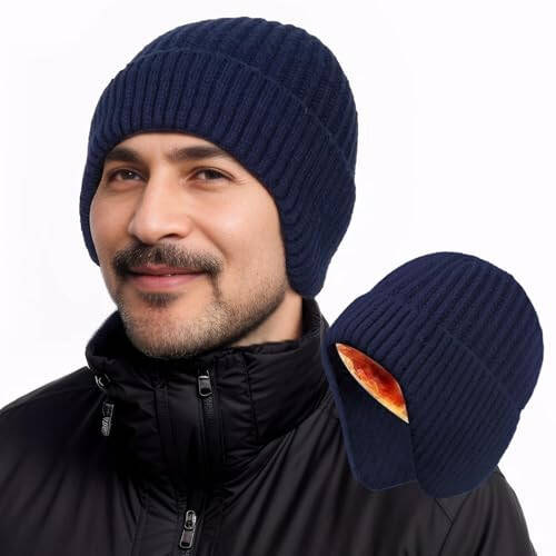 YOHTAS Adults Winter Cozy Plush Beanie Hats for Men Women, Windproof Earflap Hat Warm Knit Cold Proof Hunting Cycling Caps - 12