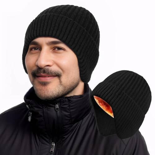 YOHTAS Adults Winter Cozy Plush Beanie Hats for Men Women, Windproof Earflap Hat Warm Knit Cold Proof Hunting Cycling Caps - 7