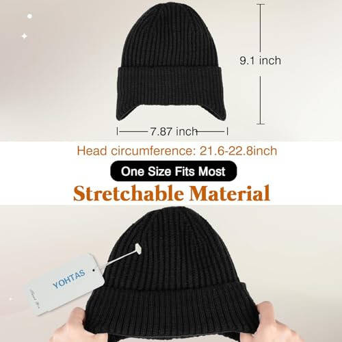 YOHTAS Adults Winter Cozy Plush Beanie Hats for Men Women, Windproof Earflap Hat Warm Knit Cold Proof Hunting Cycling Caps - 10