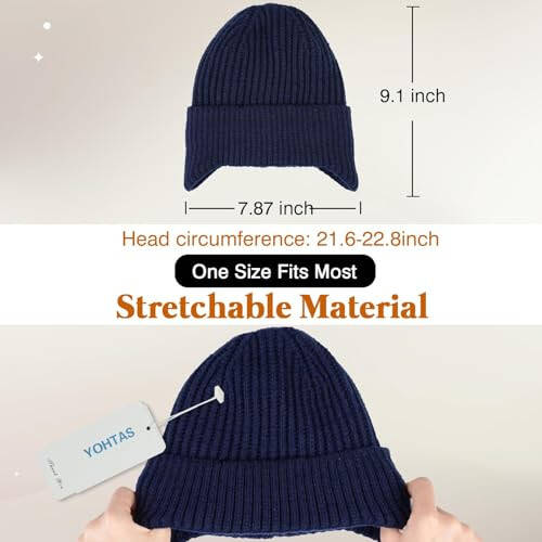 YOHTAS Adults Winter Cozy Plush Beanie Hats for Men Women, Windproof Earflap Hat Warm Knit Cold Proof Hunting Cycling Caps - 6