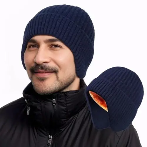 YOHTAS Adults Winter Cozy Plush Beanie Hats for Men Women, Windproof Earflap Hat Warm Knit Cold Proof Hunting Cycling Caps - 2