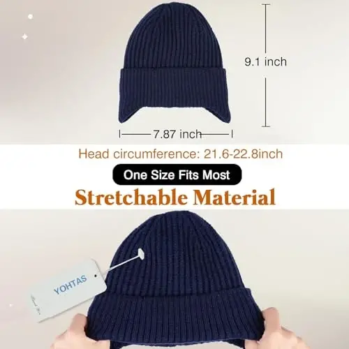 YOHTAS Adults Winter Cozy Plush Beanie Hats for Men Women, Windproof Earflap Hat Warm Knit Cold Proof Hunting Cycling Caps - 5
