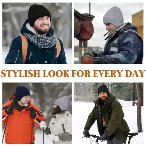 YOHTAS Adults Winter Cozy Plush Beanie Hats for Men Women, Windproof Earflap Hat Warm Knit Cold Proof Hunting Cycling Caps - 6