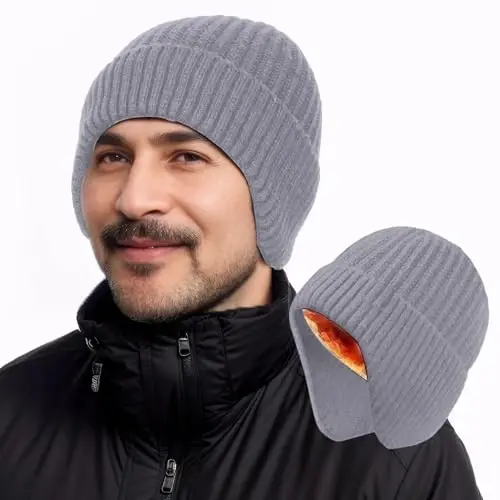 YOHTAS Erkekler Kadınlar için Kışlık Sıcak Peluş Bere Şapkalar, Rüzgar Geçirmez Kulaklıklı Şapka Sıcak Örme Soğuk Geçirmez Kayak Avcılık Bisiklet Şapkaları - YOHTAS (1)