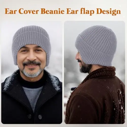YOHTAS Winter Cozy Plush Beanie Hats for Men Women, Windproof Earflap Hat Warm Knit Cold Proof Ski Hunting Cycling Caps - 4