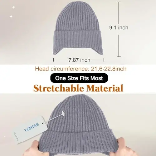 YOHTAS Winter Cozy Plush Beanie Hats for Men Women, Windproof Earflap Hat Warm Knit Cold Proof Ski Hunting Cycling Caps - 5