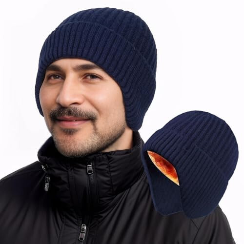 YOHTAS Kattalar uchun Qishki Qulay Plush Beanie Shlyapalar, Shamolga Barqaror Quloq qopqoqli Shlyapa Issiq To'qima Sovuqqa Chidumli Ovchilik Velosiped Shlyapalar - 3