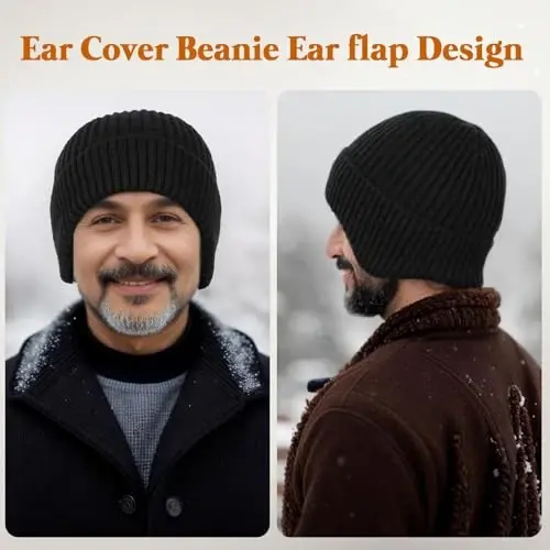 YOHTAS Winter Cozy Plush Beanie Hats for Men Women, Windproof Earflap Hat Warm Knit Cold Proof Ski Hunting Cycling Caps - 4