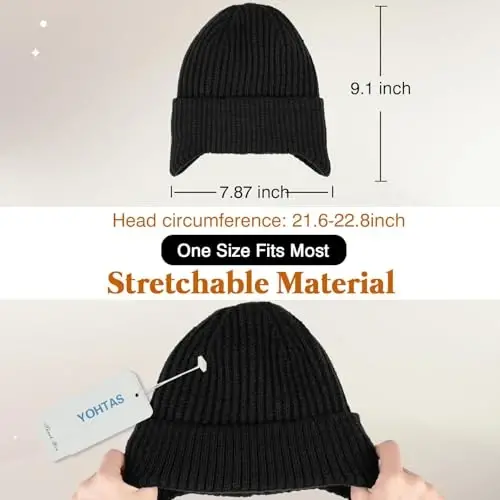 YOHTAS Winter Cozy Plush Beanie Hats for Men Women, Windproof Earflap Hat Warm Knit Cold Proof Ski Hunting Cycling Caps - 5