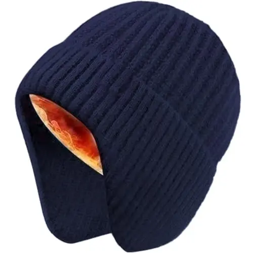 YOHTAS Adults Winter Cozy Plush Beanie Hats for Men Women, Windproof Earflap Hat Warm Knit Cold Proof Hunting Cycling Caps 