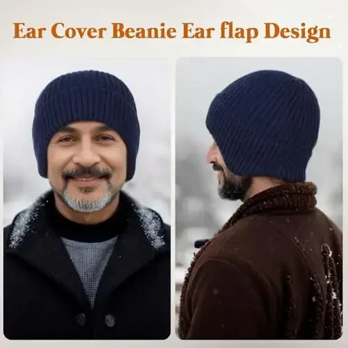 YOHTAS Adults Winter Cozy Plush Beanie Hats for Men Women, Windproof Earflap Hat Warm Knit Cold Proof Hunting Cycling Caps - 4