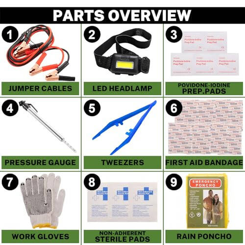 Yol Yardım Acil Durum Seti Çok Amaçlı Çanta, Pil Jumper Kablosu Otomotiv Seti, Araba, Araç, Kamyon veya SUV İçin Erkek veya Kadınlar İçin, Siyah - 5