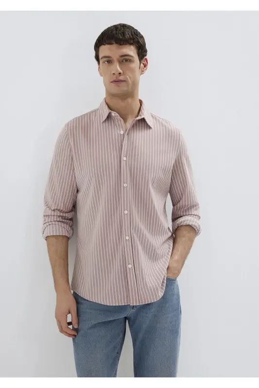 Yo'l-yo'l Pushti Ko'ylak Slim Fit / Tor Bichim 0211404-91578 - Pushti-91578 - 3