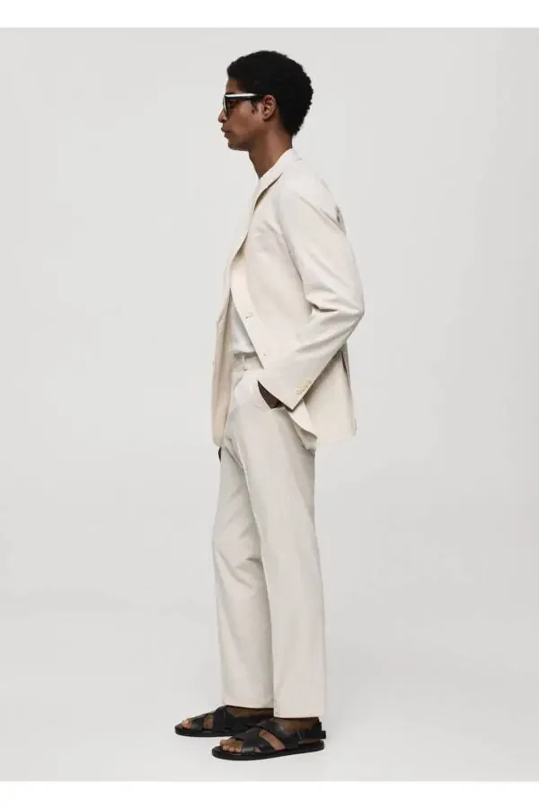 Yo'l-yo'lli gofreli paxta matoli Slim Fit shtanlar - 6