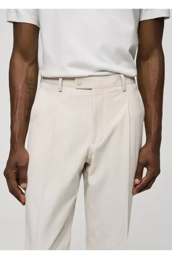 Yo'l-yo'lli gofreli paxta matoli Slim Fit shtanlar - 8