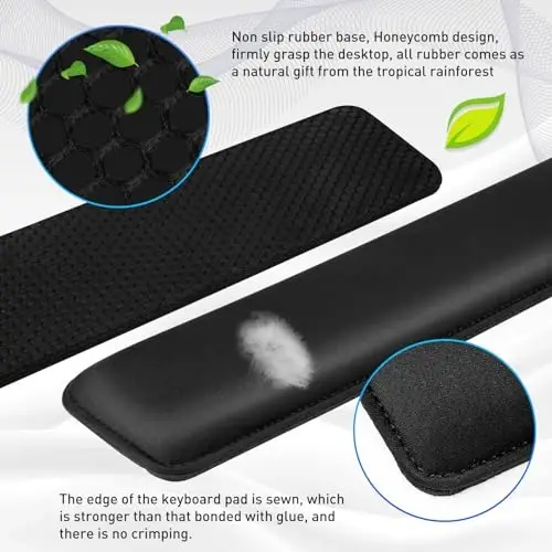 Yolanda Klavye Bilek Desteği/Pedi - Soğutma Jeli - Dikişli Kenarlar - Klavye Aksesuarı, Ergonomik, Siyah - 3