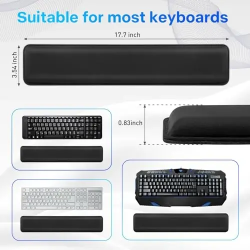 Yolanda Klavye Bilek Desteği/Pedi - Soğutma Jeli - Dikişli Kenarlar - Klavye Aksesuarı, Ergonomik, Siyah - 5