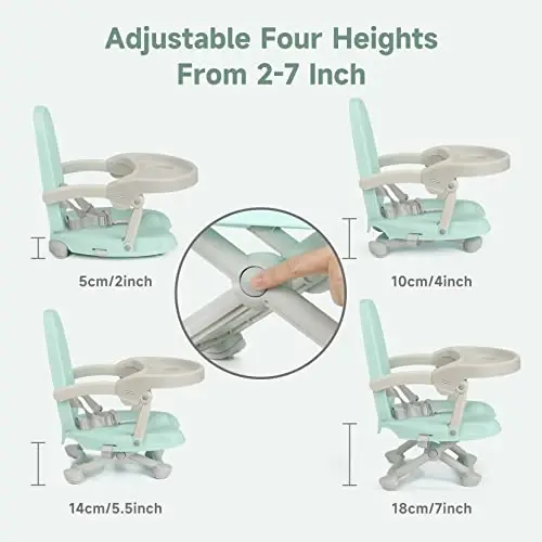 YOLEO Baby High Chair Booster Seat for Dining Table, Adjustable Height Travel Foldable High Chairs with Tray - 3