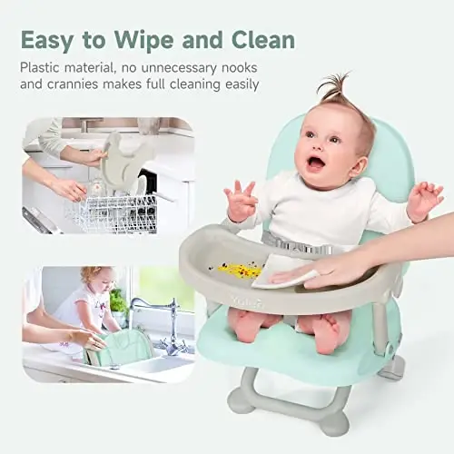 YOLEO Baby High Chair Booster Seat for Dining Table, Adjustable Height Travel Foldable High Chairs with Tray - 4